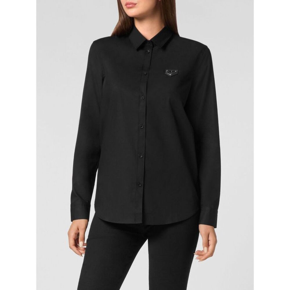 Long-Sleeved Cotton Shirt Philipp Plein With Contrasting Logo Detail